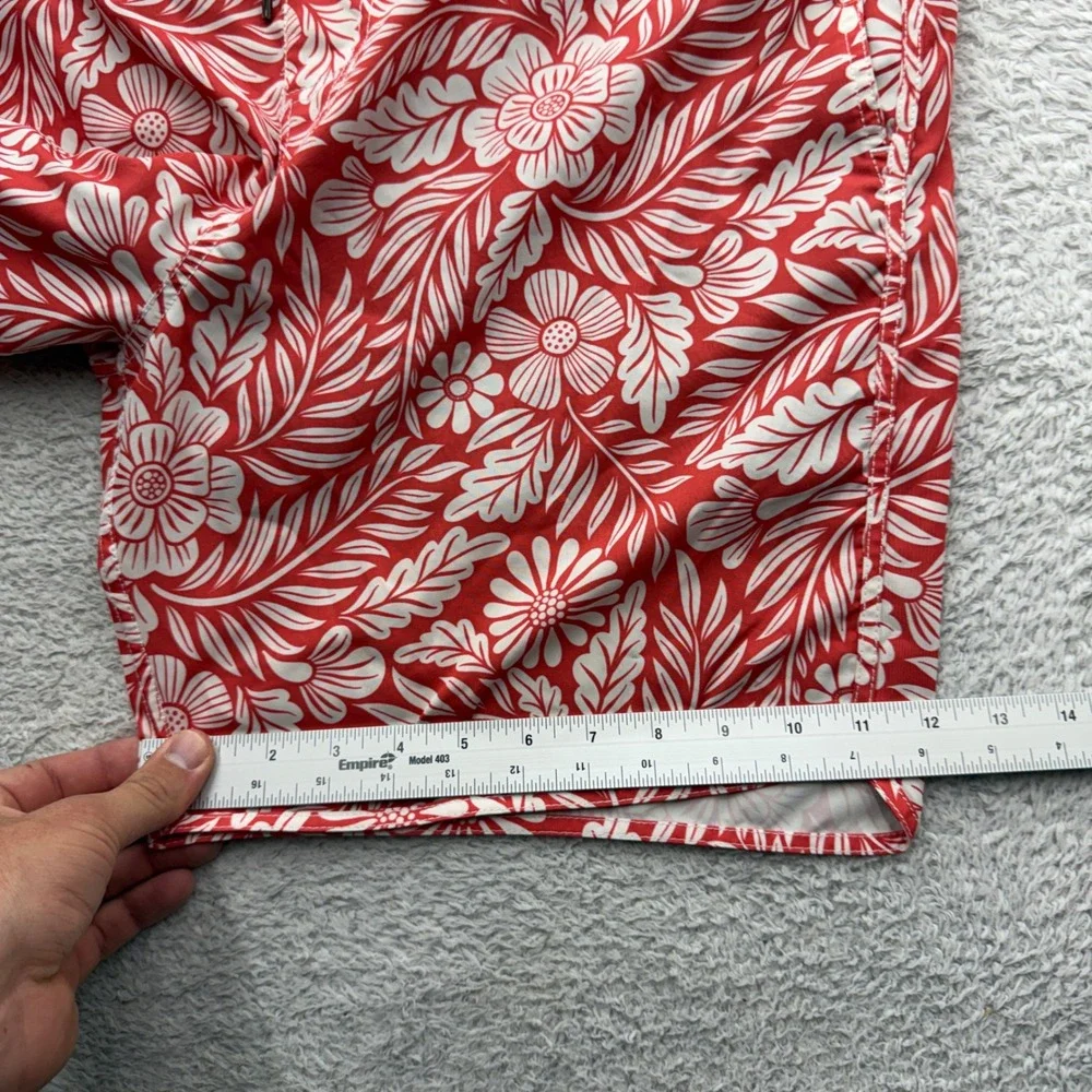 Fair Harbor Mens Red White Floral Hibiscus Swim Trunks Board Shorts Large